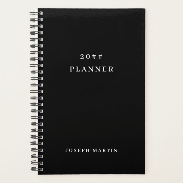 Schwarz-weiß eleganter Minimalist Planer (Vorderseite)