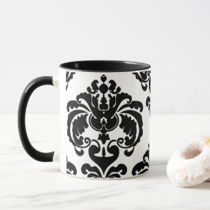 Schwarz-Weiß-elegantes-chic-Damaskus-Muster Tasse