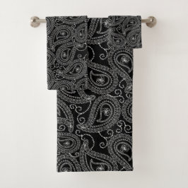 Schwarz-Weiß-elegantes Damask-Muster Badhandtuch Set