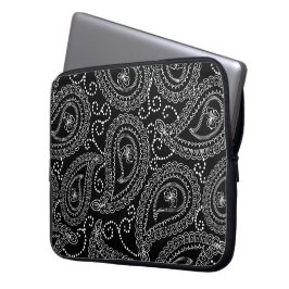 Schwarz-Weiß-elegantes Damask-Muster Laptopschutzhülle