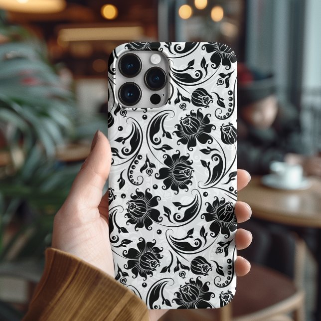 Schwarz-Weiß-elegantes, florales Damaskus-Muster Case-Mate iPhone Hülle (Von Creator hochgeladen)