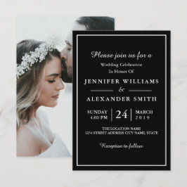 Schwarz-Weiß-Elegantes Foto Einladung zur Hochzeit
