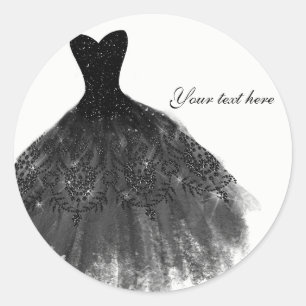 Schwarz & Weiß Elegantes Glamour-Kleid Partygesche Runder Aufkleber