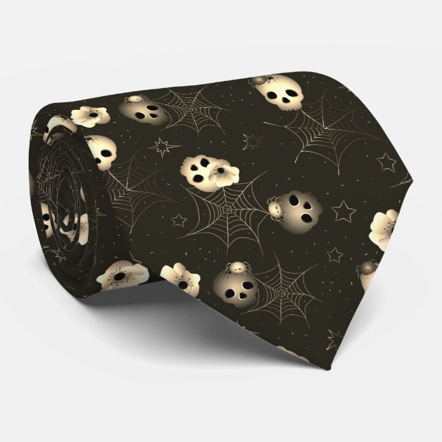Schwarz-Weiß-elegantes Halloween-Muster Krawatte (Gerollt)