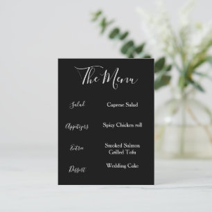 Schwarz & Weiß Elegantes Menu Minimalistisch Postkarte