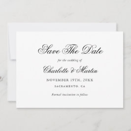 Schwarz-Weiß-Elegantes Skript Einfache Hochzeit Save The Date