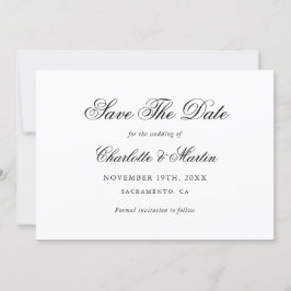 Schwarz-Weiß-Elegantes Skript Einfache Hochzeit Save The Date