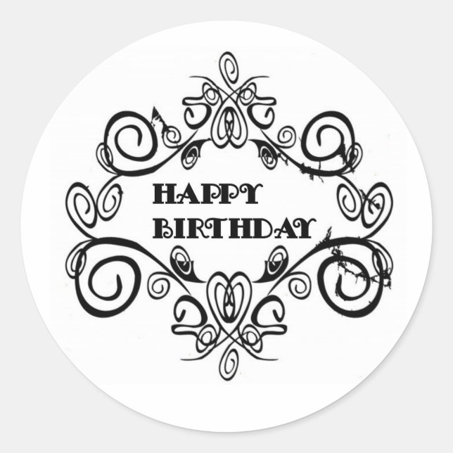 Schwarz-Weiß-Eleganz Happy Birthday Runder Aufkleber (Vorderseite)