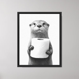 Schwarz-Weiß-entspannter Otter, der eine Toiletten Leinwanddruck