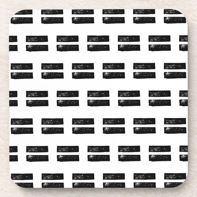 Schwarz-Weiß "Equals" Math Symbol Lino Cut Getränkeuntersetzer (Vorderseite)