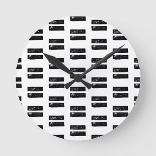 Schwarz-Weiß "Equals" Math Symbol Lino Cut Runde Wanduhr