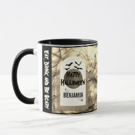 Schwarz-weiß essen Drink und Beängstigend glücklic Tasse