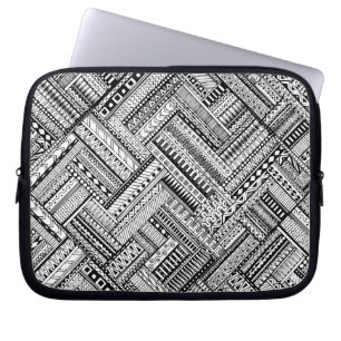 Schwarz-weiß-ethnische Mix-Pattern-Laptop-Hülle Laptopschutzhülle