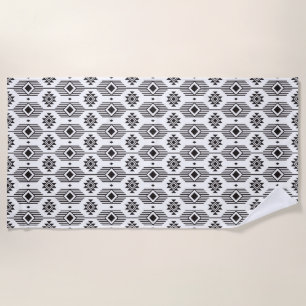 Schwarz-weiß-ethnisches Ikat-geometrisches Muster Strandtuch