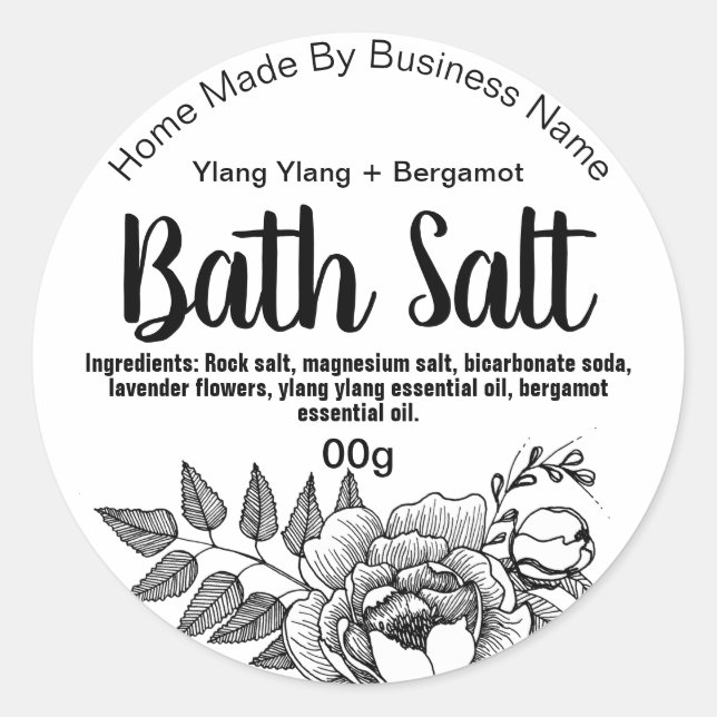 Schwarz-Weiß-Etiketten für hausgemachtes Bath-Salz Runder Aufkleber (Vorderseite)