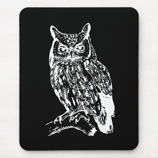 Schwarz-Weiß-Eulen-Kunst Mousepad (Vorne)