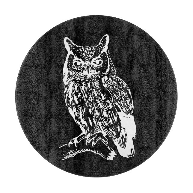 Schwarz-Weiß-Eulen-Kunst Schneidebrett (Vorderseite)