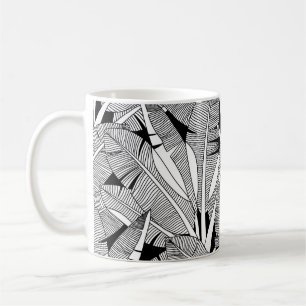Schwarz-Weiß exotische Pflanze und Palmen botanisc Kaffeetasse