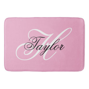 Schwarz-Weiß-Extravagant-Monogramm-Rosa Badematte