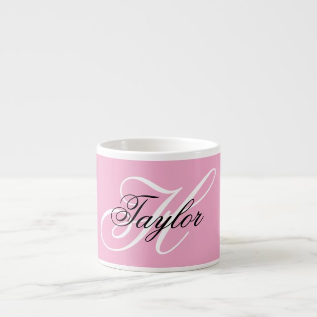 Schwarz-Weiß-Extravagant-Monogramm-Rosa Espressotasse (Vorderseite)