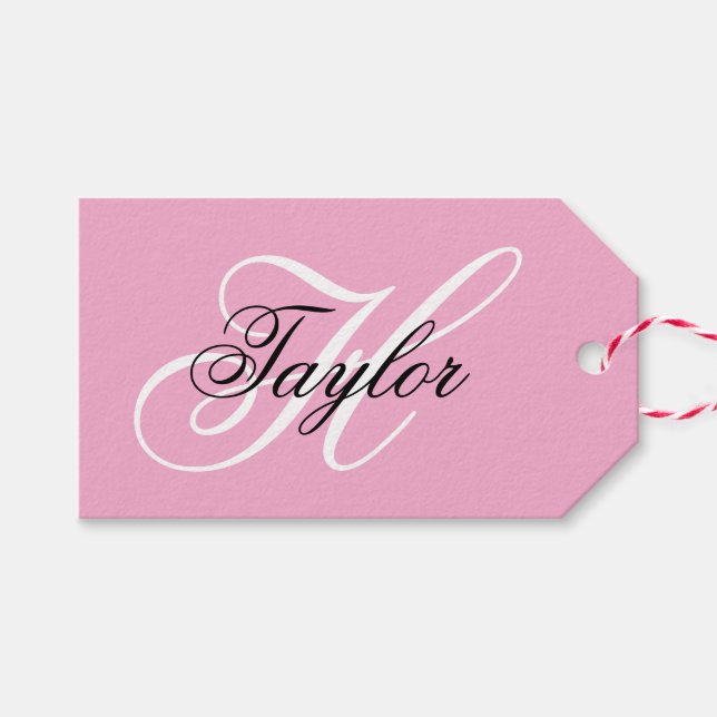 Schwarz-Weiß-Extravagant-Monogramm-Rosa Geschenkanhänger (Vorderseite (Horizontal))