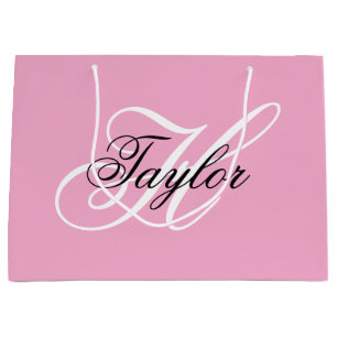 Schwarz-Weiß-Extravagant-Monogramm-Rosa Große Geschenktüte