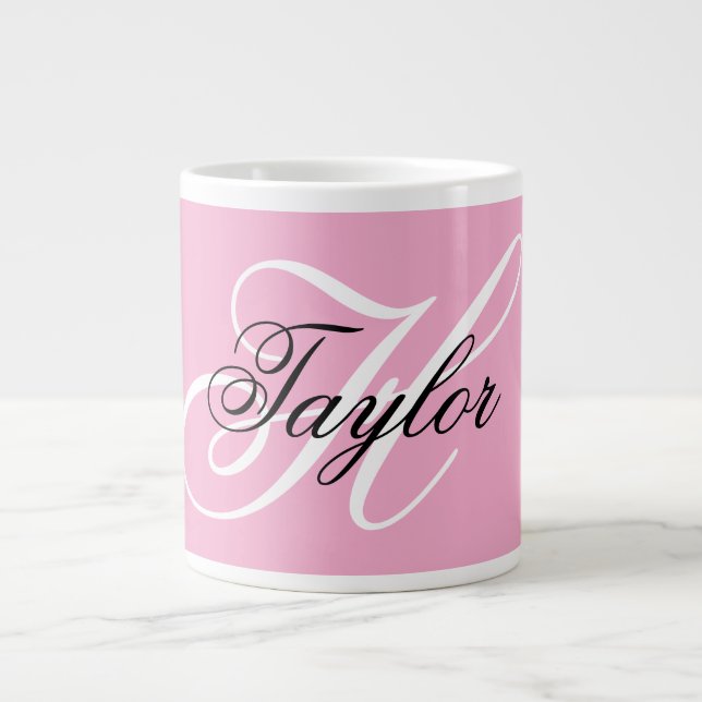 Schwarz-Weiß-Extravagant-Monogramm-Rosa Jumbo-Tasse (Vorderseite)