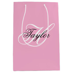 Schwarz-Weiß-Extravagant-Monogramm-Rosa Mittlere Geschenktüte