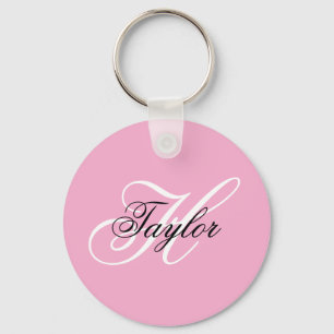 Schwarz-Weiß-Extravagant-Monogramm-Rosa Schlüsselanhänger