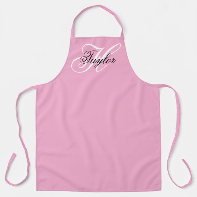 Schwarz-Weiß-Extravagant-Monogramm-Rosa Schürze (Vorderseite)