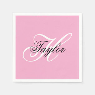 Schwarz-Weiß-Extravagant-Monogramm-Rosa Serviette