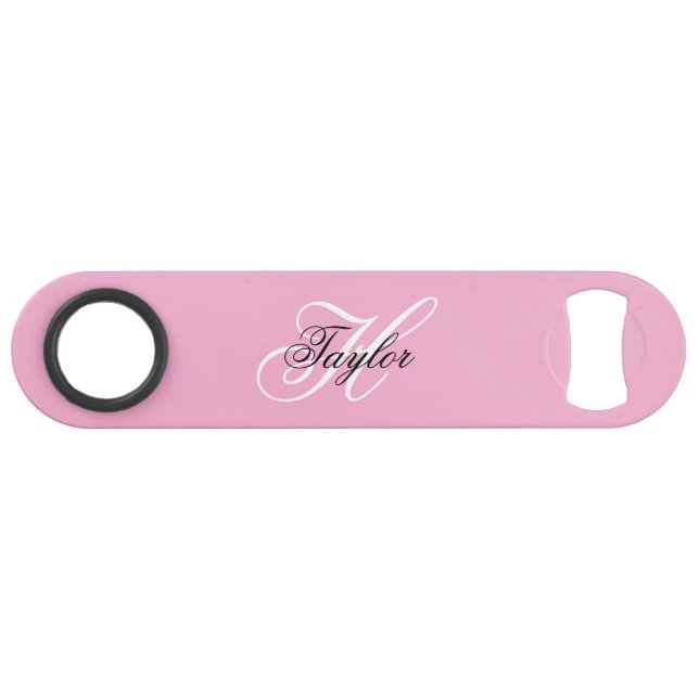 Schwarz-Weiß-Extravagant-Monogramm-Rosa Speed Flaschenöffner (Vorderseite (Horizontal))