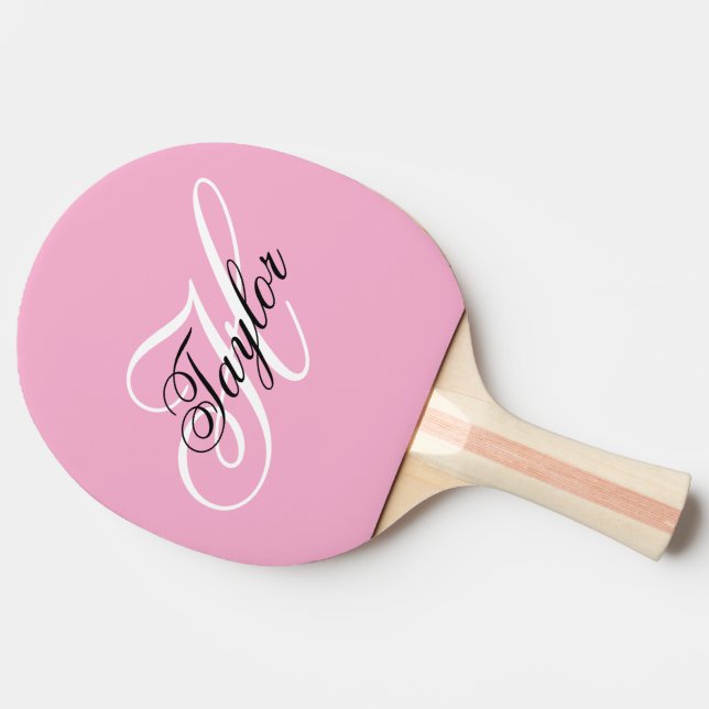 Schwarz-Weiß-Extravagant-Monogramm-Rosa Tischtennis Schläger (Seitenansicht)