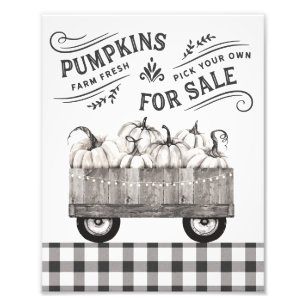 Schwarz-Weiß-Fall Bauernhof Pumpkins Wand Kunst