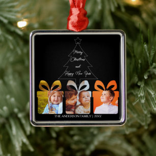 Schwarz-Weiß-Familienfoto Minimalistischer Weihnac Ornament Aus Metall