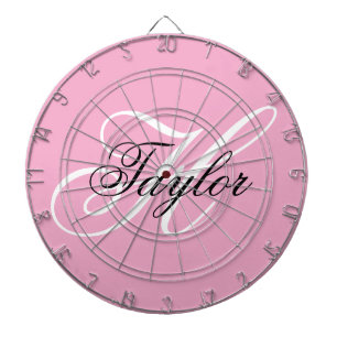 Schwarz-Weiß-Fancy-Monogramm Rosa Dartscheibe