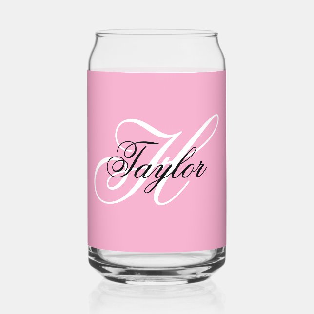 Schwarz-Weiß-Fancy-Monogramm Rosa Dosenglas (Vorderseite)