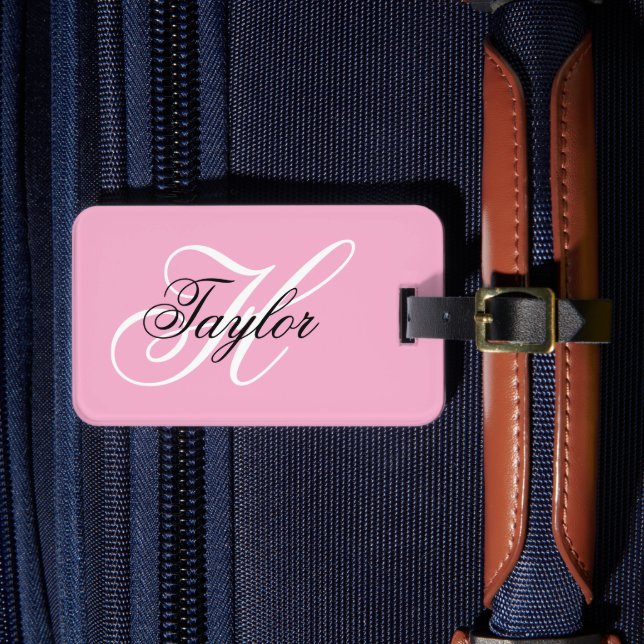 Schwarz-Weiß-Fancy-Monogramm Rosa Gepäckanhänger (Vorderseite Insitu 4)
