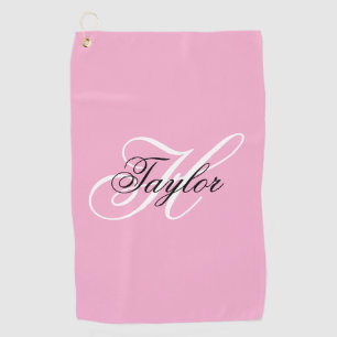 Schwarz-Weiß-Fancy-Monogramm Rosa Golfhandtuch