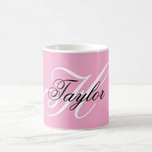 Schwarz-Weiß-Fancy-Monogramm Rosa Kaffeetasse