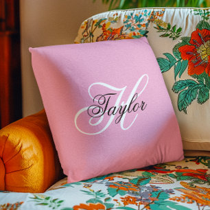 Schwarz-Weiß-Fancy-Monogramm Rosa Kissen
