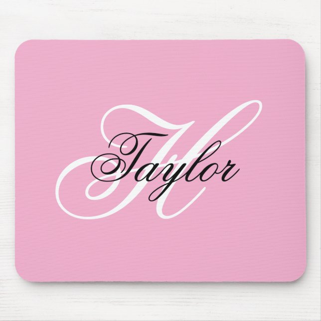 Schwarz-Weiß-Fancy-Monogramm Rosa Mousepad (Vorne)
