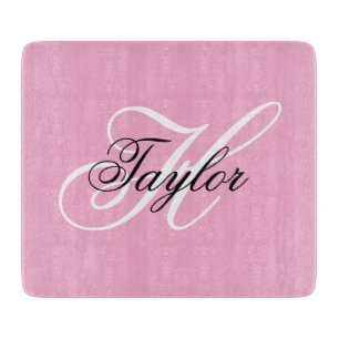 Schwarz-Weiß-Fancy-Monogramm Rosa Schneidebrett