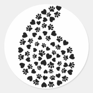 Schwarz-Weiß-Farbe Druck und Herz Paisley Runder Aufkleber