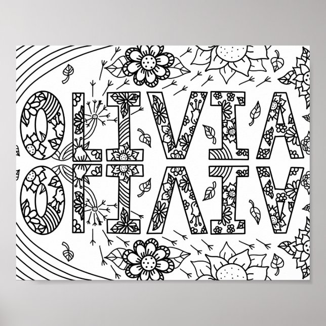 Schwarz-Weiß-Farbseite Girl's Name Olivia Poster (Vorne)