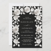 Schwarz-Weiß-Faux-Relief-Rosenrahmen-Hochzeit