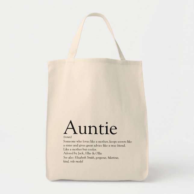 Schwarz-Weiß-Favorit Tante-Tante-Definition Tragetasche (Vorne)