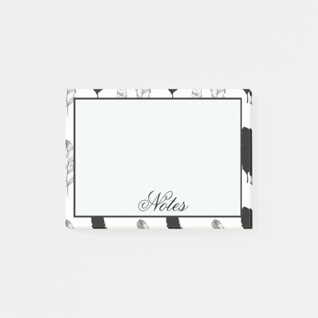 Schwarz-Weiß-Federn Post-it Klebezettel (Vorderseite)