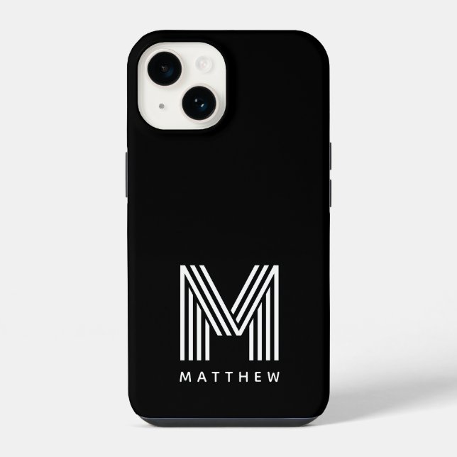 Schwarz Weiß Fette Monogramm iPhone 14 Hülle (Rückseite)