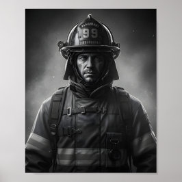 Schwarz-Weiß-Feuerwehrheld-Feuerwehrmann-Tribut  Poster